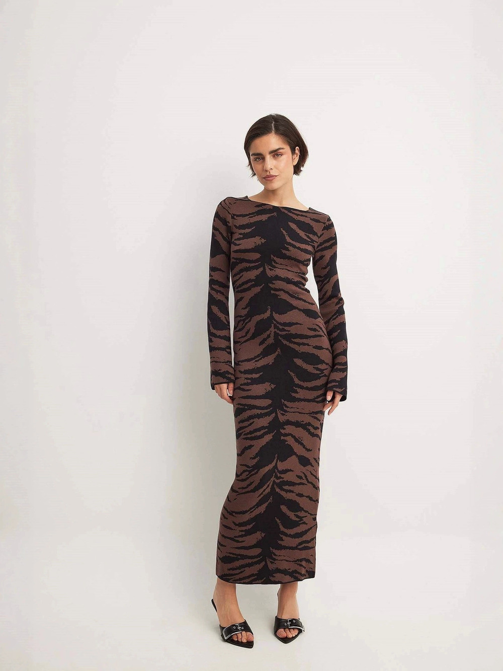 ZARA Elegant Round Neck Knit Leopard Print Maxi Dress